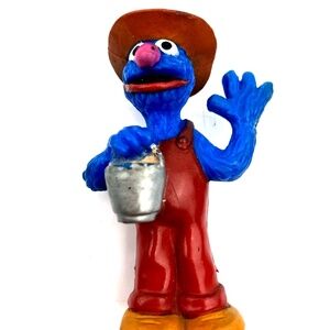 Vintage Sesame Street Grover PVC Plastic Figure 2.5" Toys Children Kids Farmer
